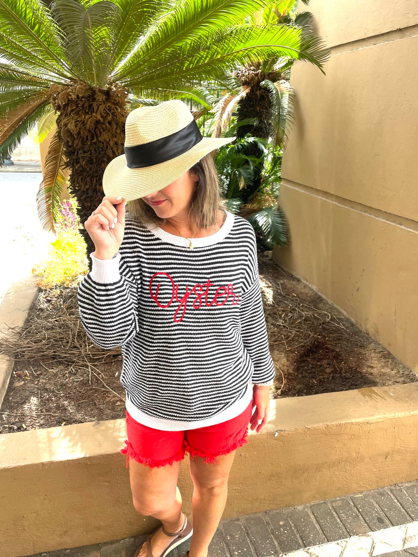Oyster Embroidered Loose Knit Sweater
